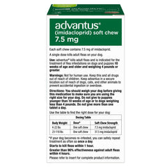Advantus soft chews packaging visual: convenient, prescription-free flea relief for dogs.