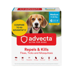 Advecta Ultra bottle drops showing packaging for medium dogs