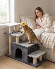 Aechonow 4-Tier Cat Steps low-rise 5.6-inch carpeted steps ease aging joints