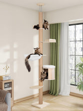 Aechonow floor-to-ceiling cat tree with a large condo cave for big cats.