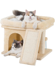Aechonow small cat tree top perch offers a roomy perch for larger cats.
