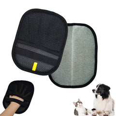 Aeriphyta pet hair removal glove demonstrates electrostatic action for fast surface hair pickup.