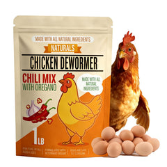 Aevezom Naturals chicken dewormer powder bottle for easy year-round use.