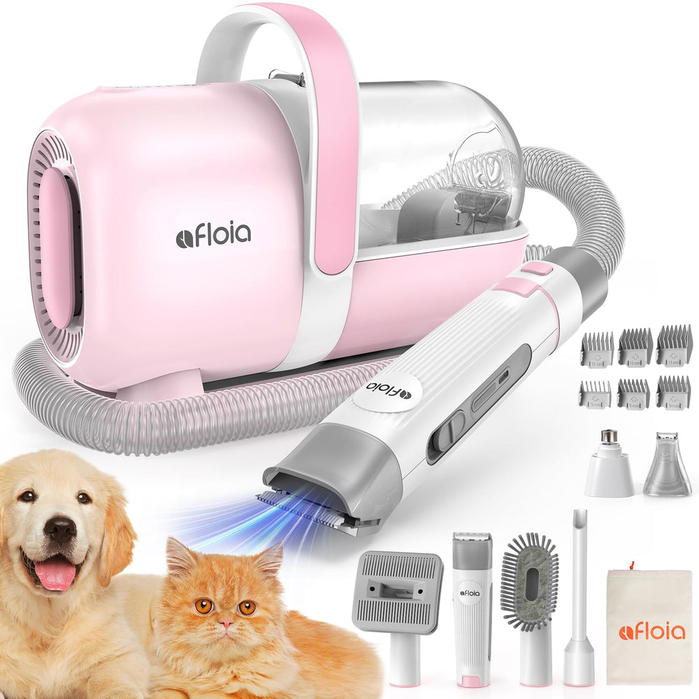 Afloia 6-in-1 dog grooming kit with vacuum suction captures pet hair easily during grooming