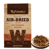 A Freschi srl air-dried real turkey bag highlights premium protein for dogs