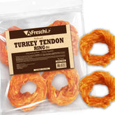 A Freschi srl turkey tendons 10oz ring pack β long-lasting chew for large dogs.