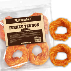 A Freschi srl turkey tendons 10oz ring pack β long-lasting chew for large dogs.