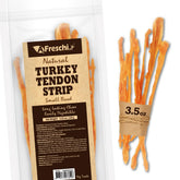 A Freschi srl turkey tendons pack, USA-sourced, high-protein treat for dogs.