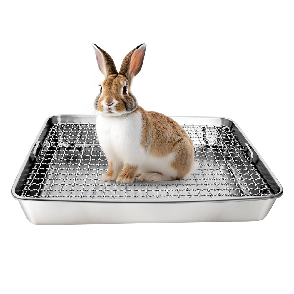 AGGQQA rabbit litter box stainless-steel design, highly durable and easy to clean.