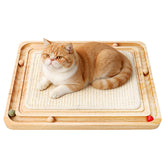 Ahomdoo cat scratching pad with ball track toy encourages play and scratching indoors.