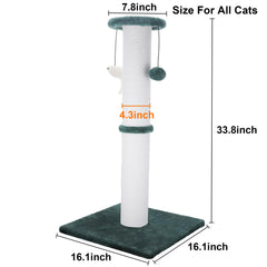 Ahomdoo 34-inch green post side view shows thick sisal rope for long-lasting scratching.