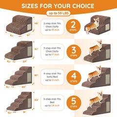 Ahpmeoa pet stairs 5-step curved dog ramp on sofa supports gentle climbs for aging pets.