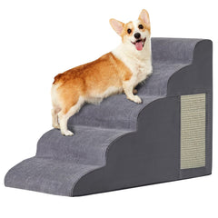 Ahpmeoa Pet Stairs 5-Step Curved Dog Ramp helps small dogs reach beds safely.
