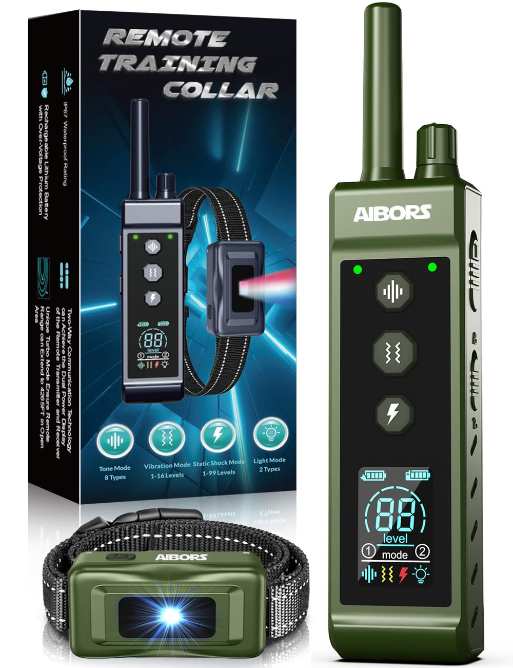AIBORS dog shock collar remote enables extended training control for outdoor sessions