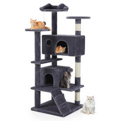 Aidoly Cat Tree 54 Inch front view shows sturdy height for curious indoor cats.