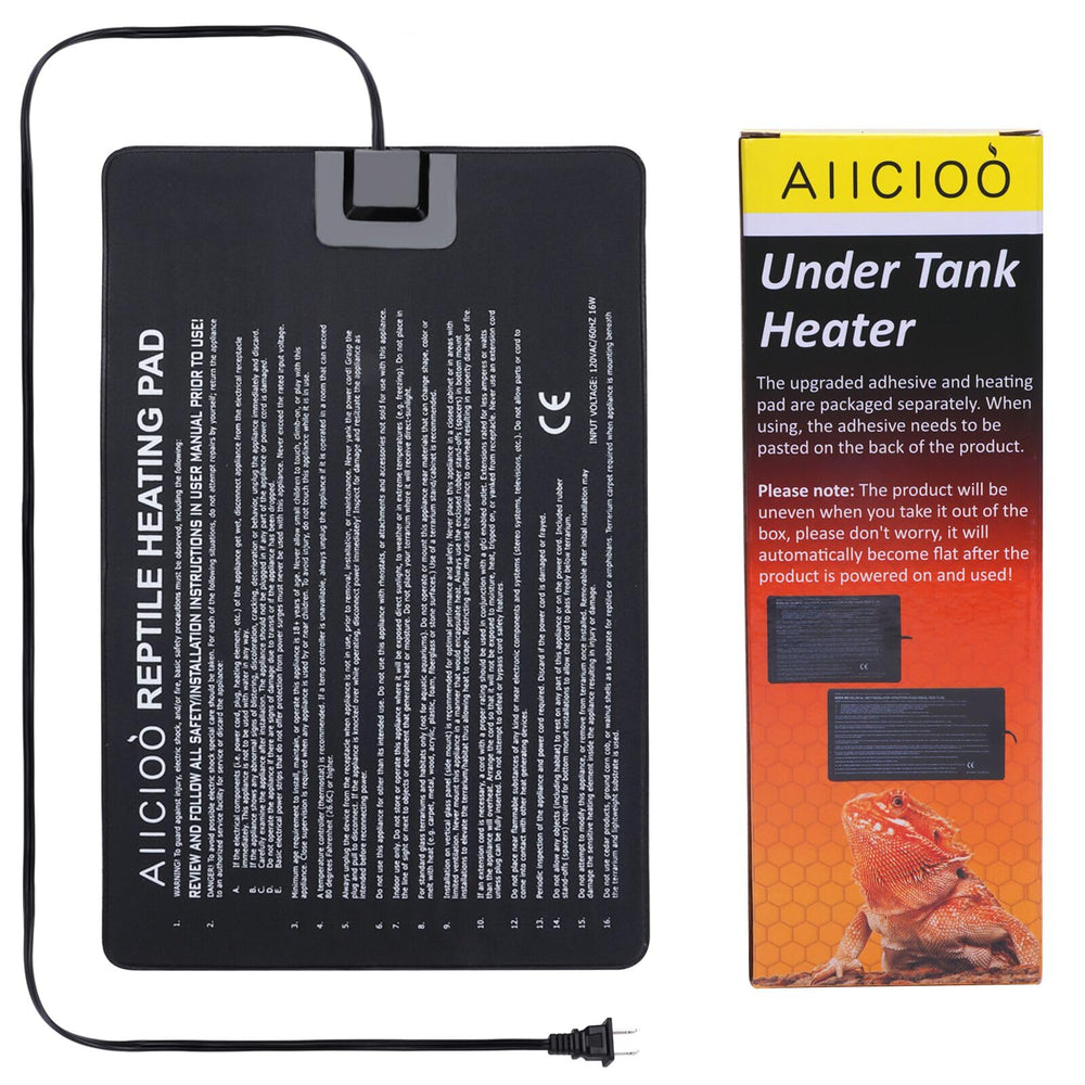 Aiicioo reptile heating pad 8x12-inch under-tank installed provides stable warmth.