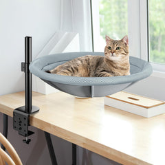 AIPERRO Cat Desk Bed attached to desk edge with 360° rotation for workspace companionship.