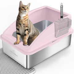 Aiperro stainless steel litter box with lid, XL size for large cats.