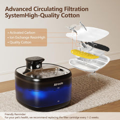 Airoule cordless water fountain reservoir provides ample capacity for busy homes.