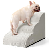 Airpanda 3-step dog stairs on couch promote stable climbing.