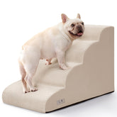 Airpanda dog steps on bed in beige help small dogs climb safely onto beds.