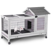 Aivituvin rabbit hutch with removable wire floor grid for safer cleaning