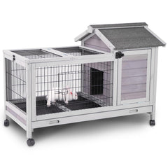 Aivituvin rabbit hutch with removable wire floor grid for safer cleaning