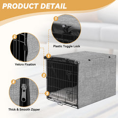 Akinerri dog crate cover with rolled front panel shows easy airflow for pets.