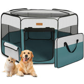 Akinerri dog playpen with foldable blue design for quick setup and portability.