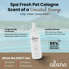 Alaro Dog Cologne Spray applied on a dog's coat for lasting scent.