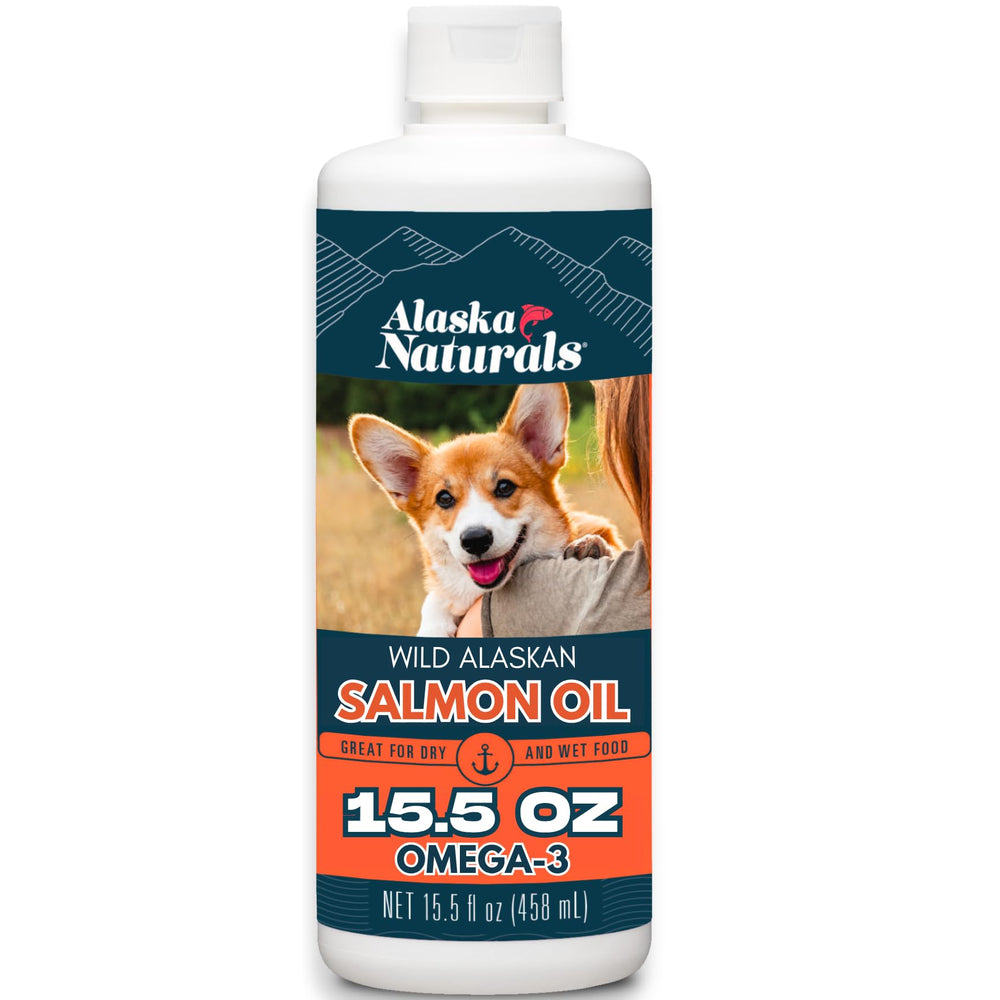 Alaska Naturals wild Alaskan salmon oil bottle for dogs, promoting healthy skin and coat