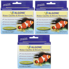 Algone aquarium water clarifier image showing 18-pouch package improves clarity in the tank