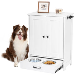 ALINE FURNITURE dog feeding station with storage cabinet keeps bowls elevated and tidy.