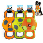 ALL FOR PAWS Ballistic Handle Ball with squeaker for interactive tug play.