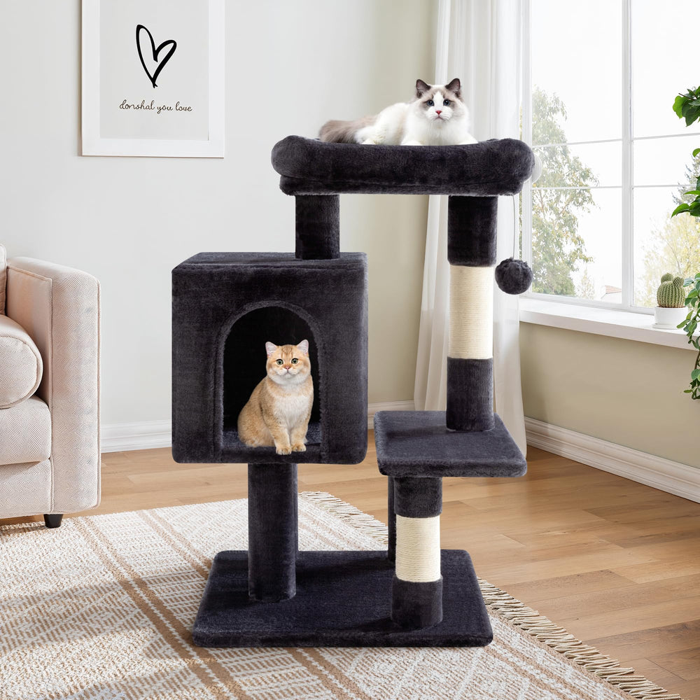Allewie 29-inch cat tree multilevel tower offers engaging play and rest for indoor cats.