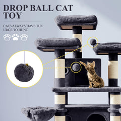 Allewie 68-inch cat tree with sisal ropes: durable scratching and claw maintenance.