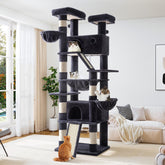 Allewie 81-inch cat tree shows stability base, enhancing safety during energetic jumps.