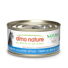 Almo Nature HQS tuna in broth Atlantic Style can, 24-pack for convenient feeding.