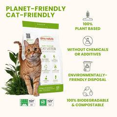 Almo Nature Plant-Based Clumping Litter; forms tidy clumps for quick removal and odor control.
