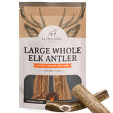 Alpha Dog Nutrition elk antler chews large whole packaging viewed for durable dog chew