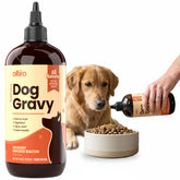 Altira Everyday Dog Gravy bottle pouring, bacon aroma enhances mealtime appeal.