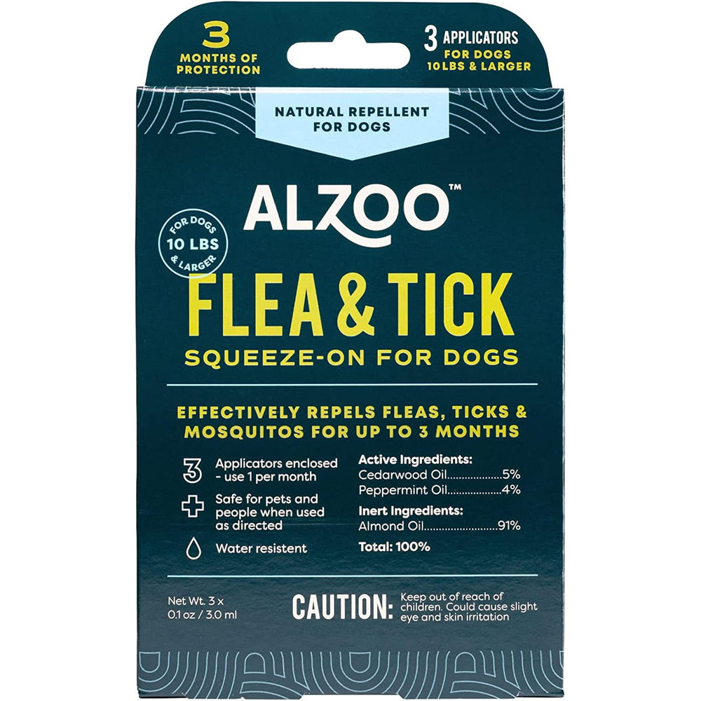 ALZOO flea-tick squeeze-on pack-application for dogs with monthly protection.