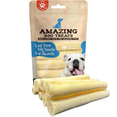Amazing Dog Treats 6-inch cow tail chew in packaging for long-lasting chewing.