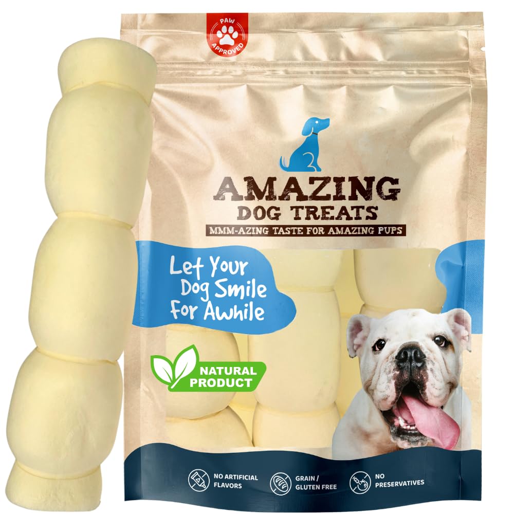 Amazing Dog Treats beef cheek rolls 10-inch pack for long-lasting chewing and dental support.