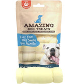 Amazing Dog Treats Beef Cheek Rolls 6-inch pack close-up texture showing durable chew.