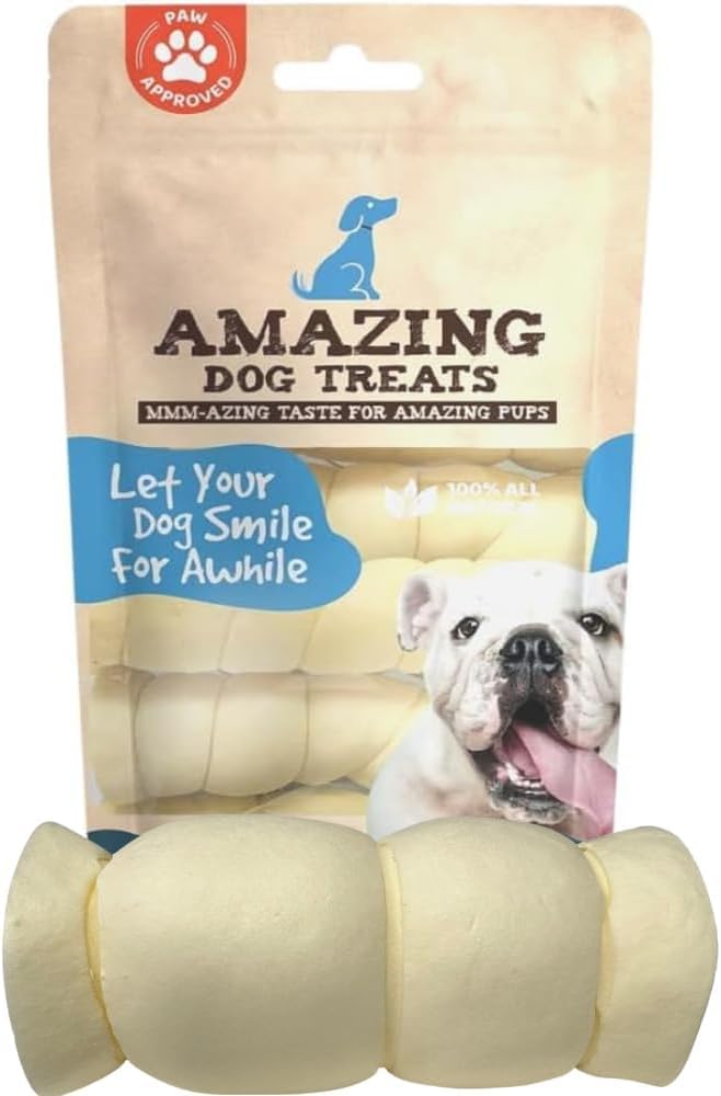Amazing Dog Treats Beef Cheek Rolls packaging shows long lasting chews for power chewers.