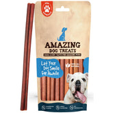 Amazing Dog Treats collagen bully stick 12-inch pack supports joints and coat health.