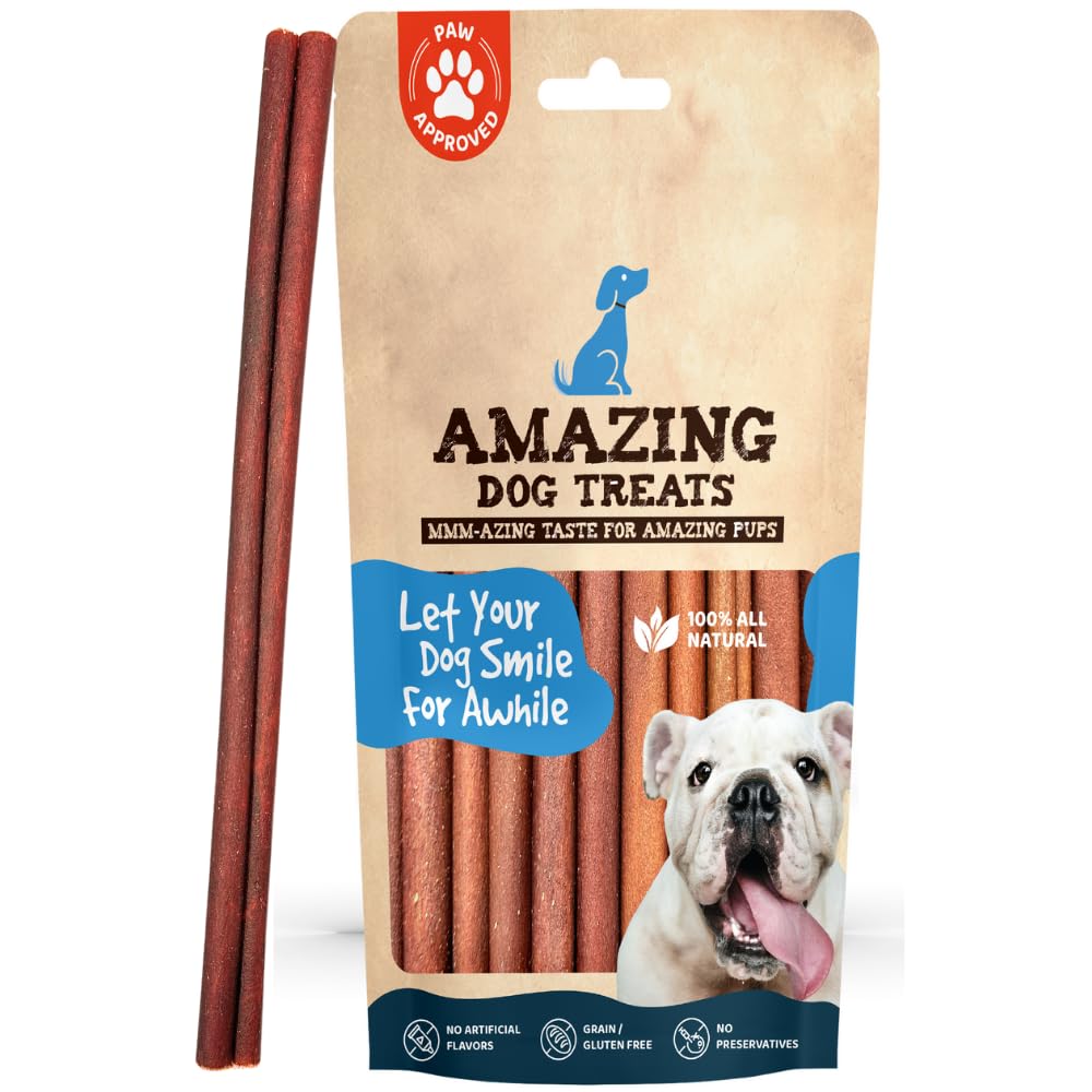 Amazing Dog Treats collagen stick front view supports joint mobility and coat shine.