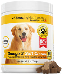 Amazing Nutritionals Amazing Omega 3 bacon-flavor chews for dogs promote a tasty daily omega boost.