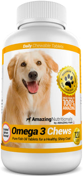 Amazing Nutritionals Omega 3 for Dogs salmon-flavored chews support healthy skin and coat.